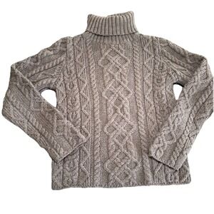 Paul James Made In England 100% Wool Cable Knit Roll Neck Jumper Size Medium